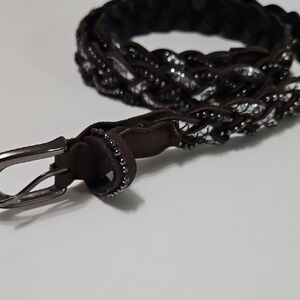 Braided Leather Dark Brown Belt with Silver Accents Size 3 #1263